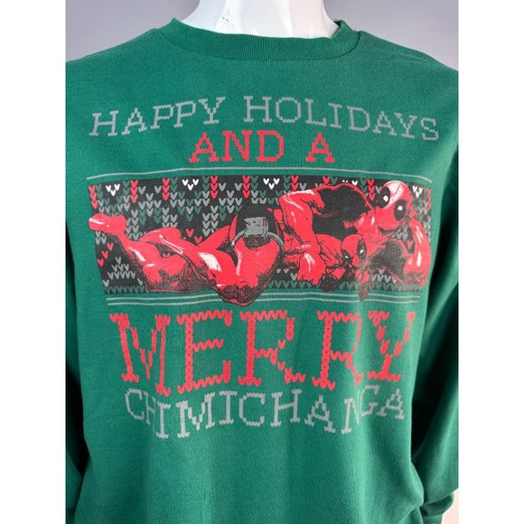 Marvel Deadpool Merry Chimichanga Men's Ugly Christmas Sweatshirt Size L SweatSh - Picture 2 of 16